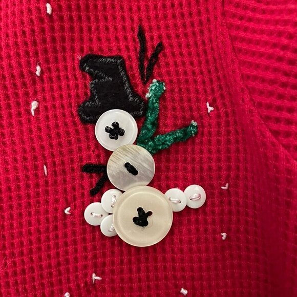 Y2k Vintage Susan Bristol Womens Christmas Cardigan Sz PM Red Button Snowmen - Picture 7 of 10